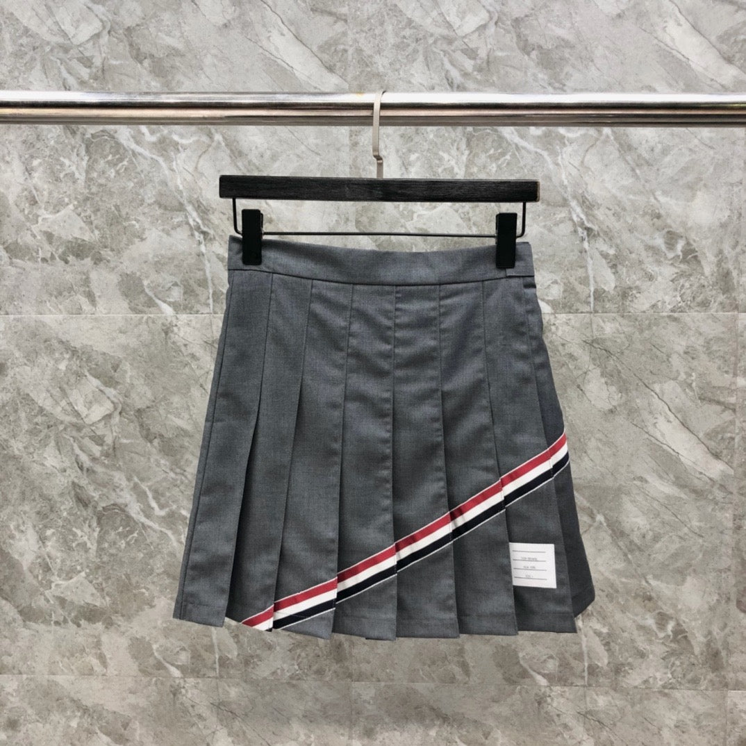 Women's High Waist Contrast Webbing Mini Skirt Preppy Style