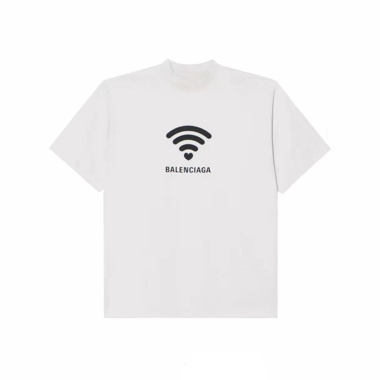 Black Heart WiFi Letter Logo Graphic T-Shirt, Crew Neck Short Sleeve Casual Tee