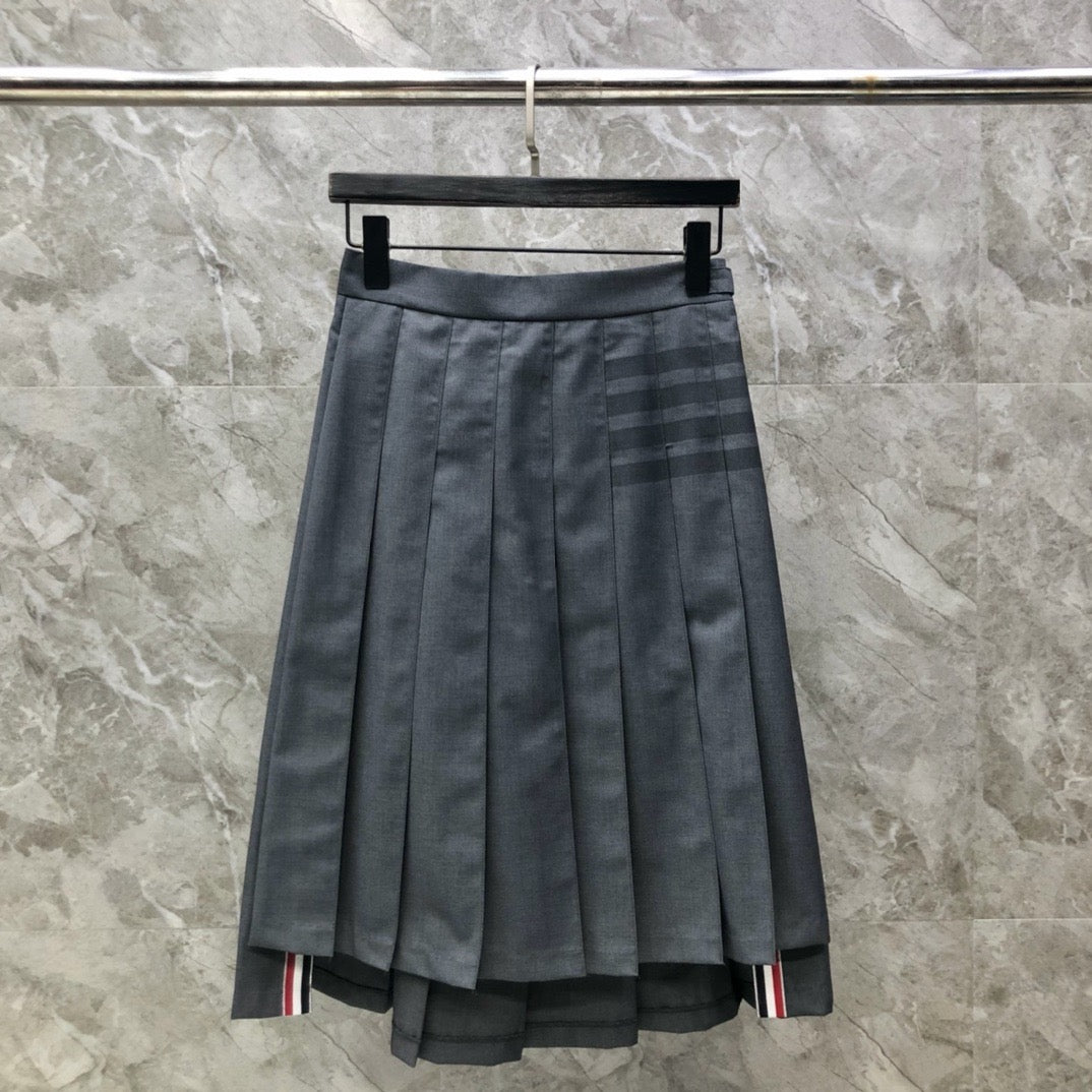 Women's Preppy Four Stripe Pleated Maxi Skirt