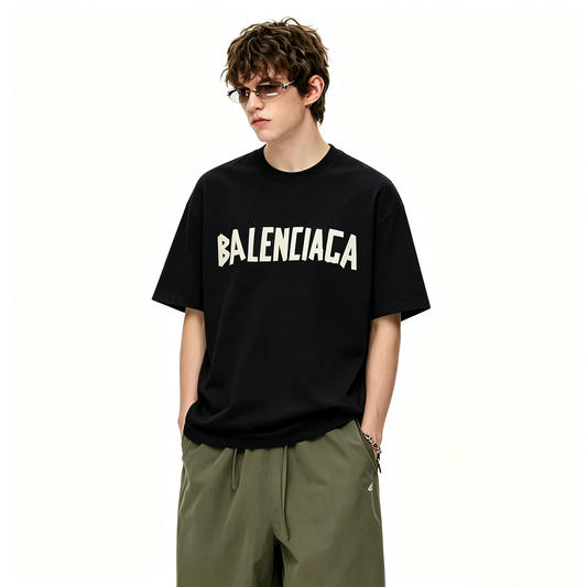 New Black Jersey Knit T-Shirt, Crew Neck Short Sleeve Loose Fit Casual Tee