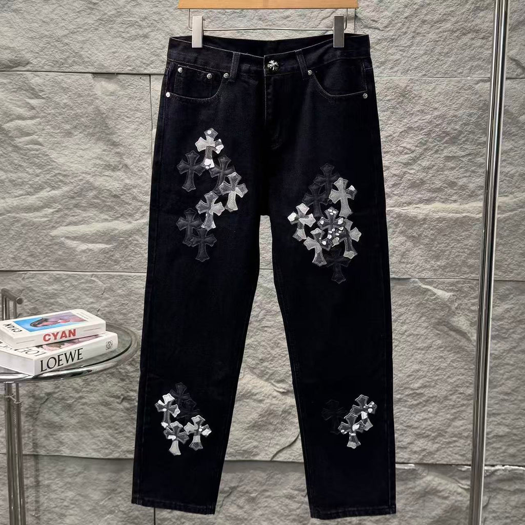 Chrome Hearts New York Limited Edition Leather Patch Straight-Leg Denim Jeans KN28