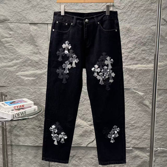 Chrome Hearts New York Limited Edition Leather Patch Straight-Leg Denim Jeans