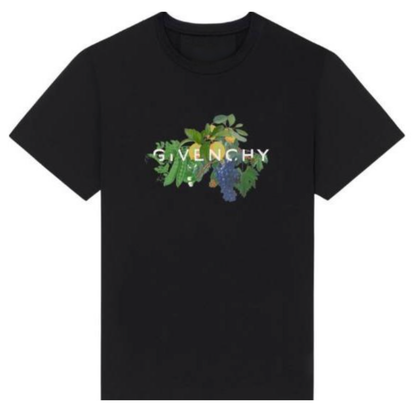 New Relaxed Loose-Fit Straight Crew Neck T Shirt with Plant and Fruit Print