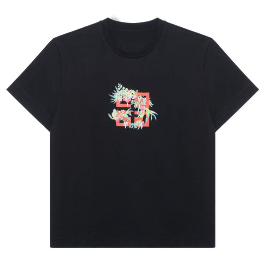 New Crew Neck T Shirt with Floral Logo Print