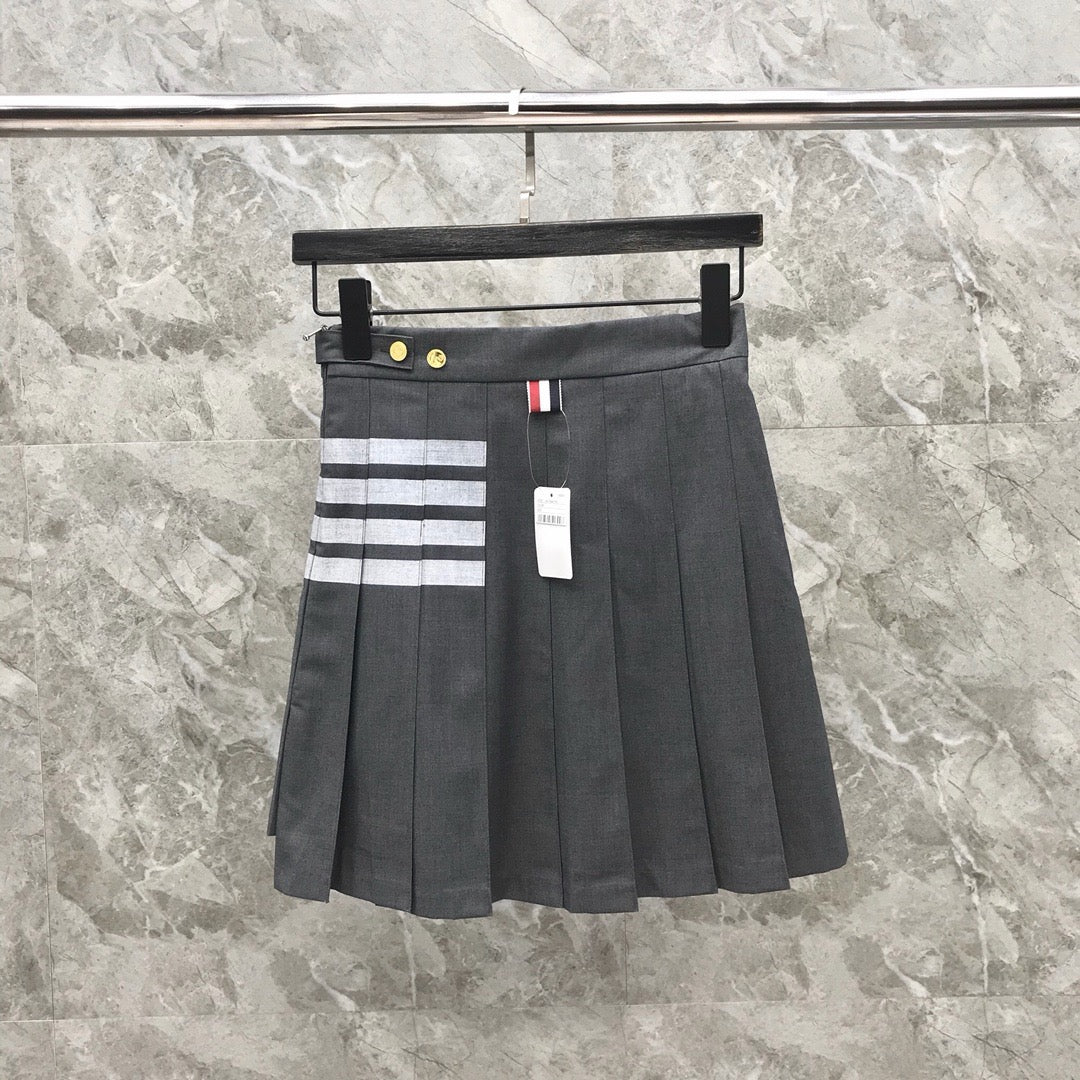 Women's High Waist Four Stripe Pleated Mini Skirt Preppy Style