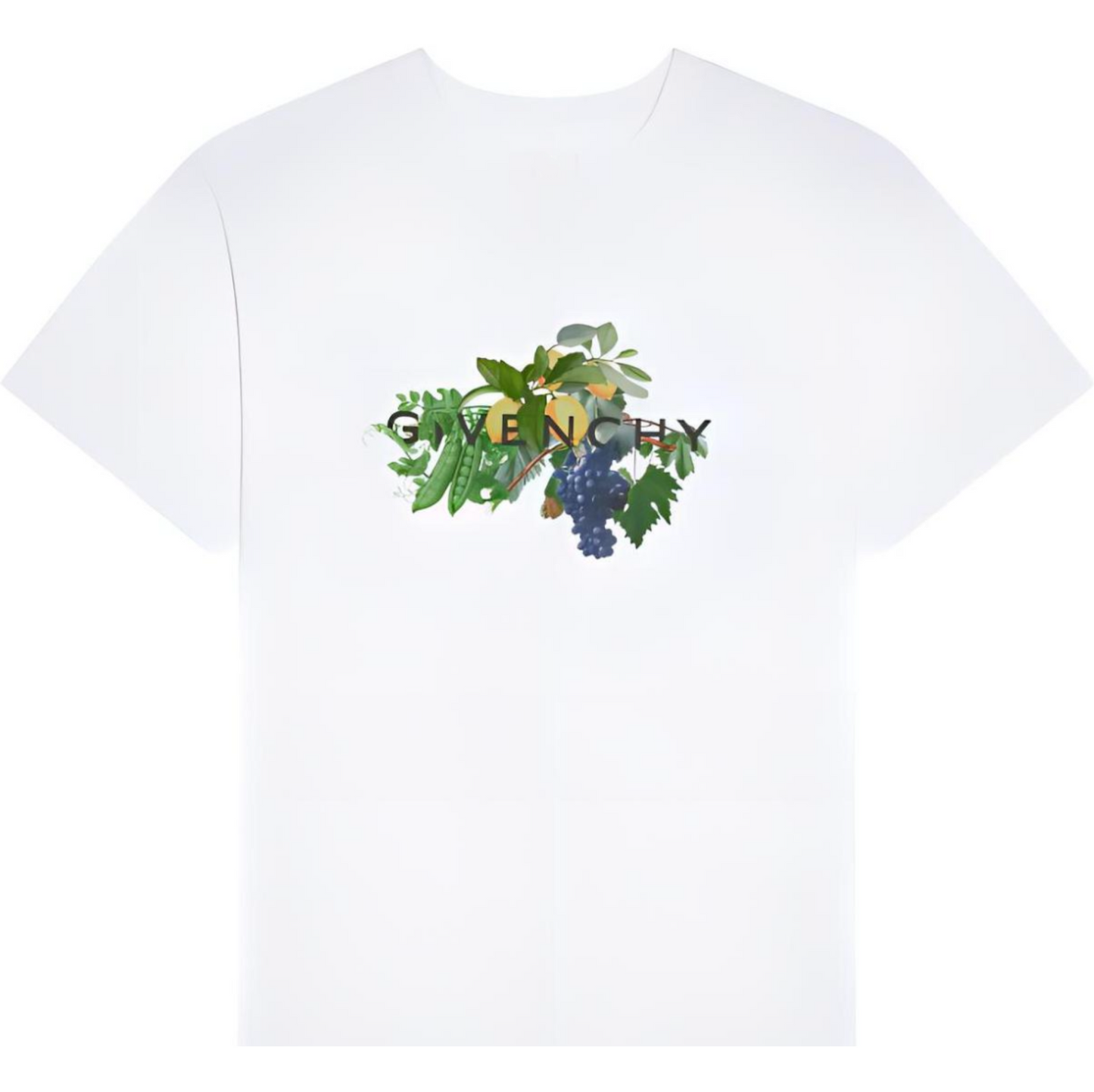 New Relaxed Loose-Fit Straight Crew Neck T Shirt with Plant and Fruit Print