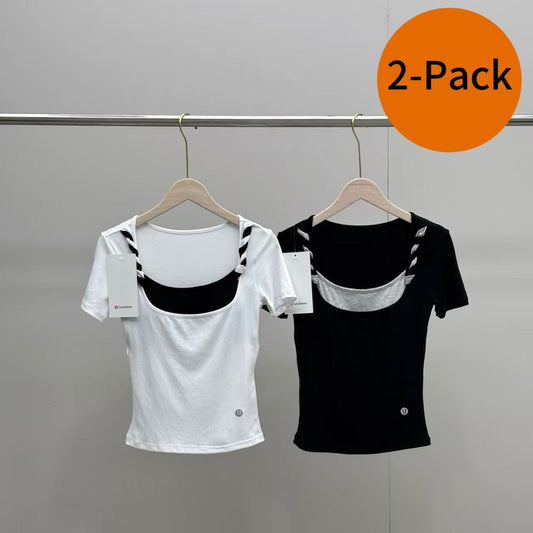 2-Pack New U-Neck Faux Two-Piece Short Sleeve T-Shirt