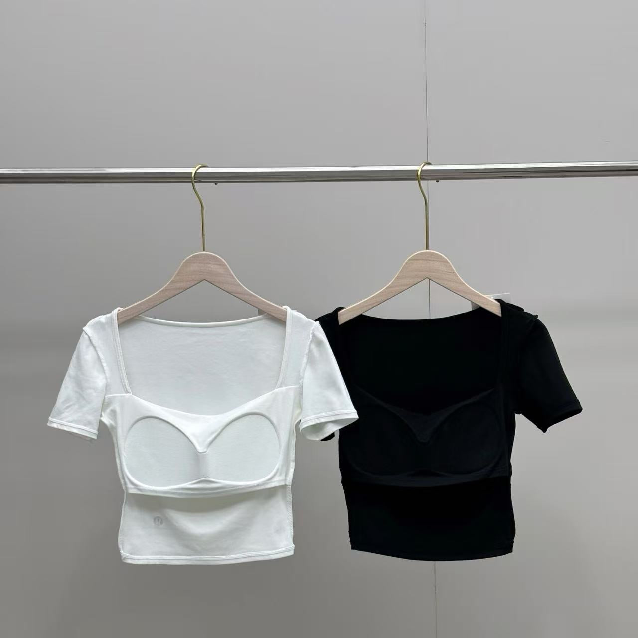 2-pack 2026 New Square Neck Ruched Short Sleeve Top