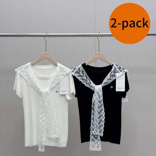 2-pack 2026 New Ice Silk Knit Lace Shrug Short Sleeve Cardigan