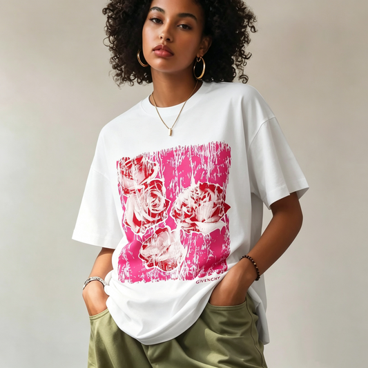 New Cotton T Shirt with Botanical and Floral Print