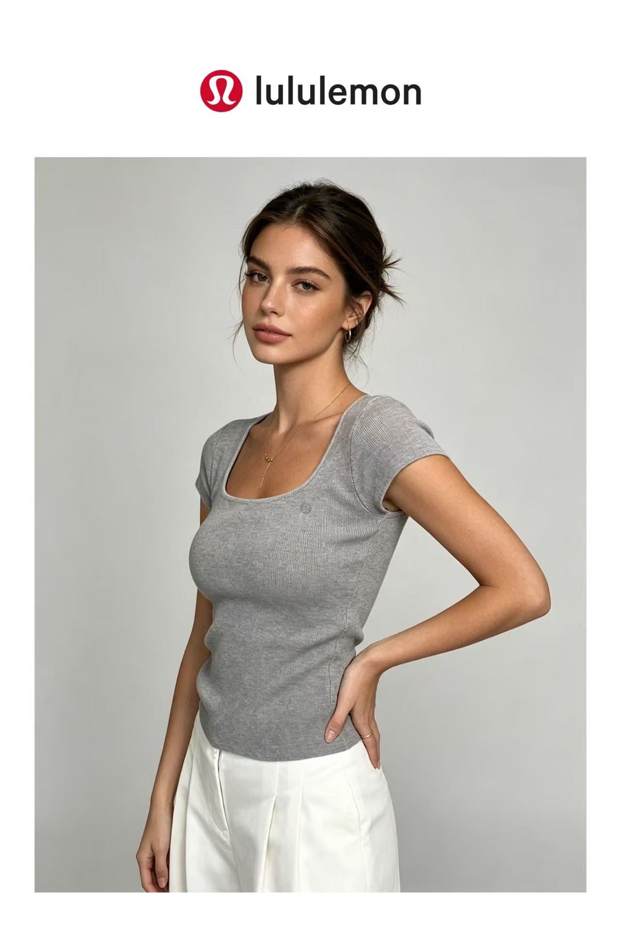 2-pack 2026 New U-Neck Ice Silk Short Sleeve Top