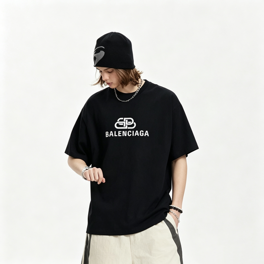 New Black Lock Logo Letter Graphic T-Shirt, Chest Print Short Sleeve Casual Tee