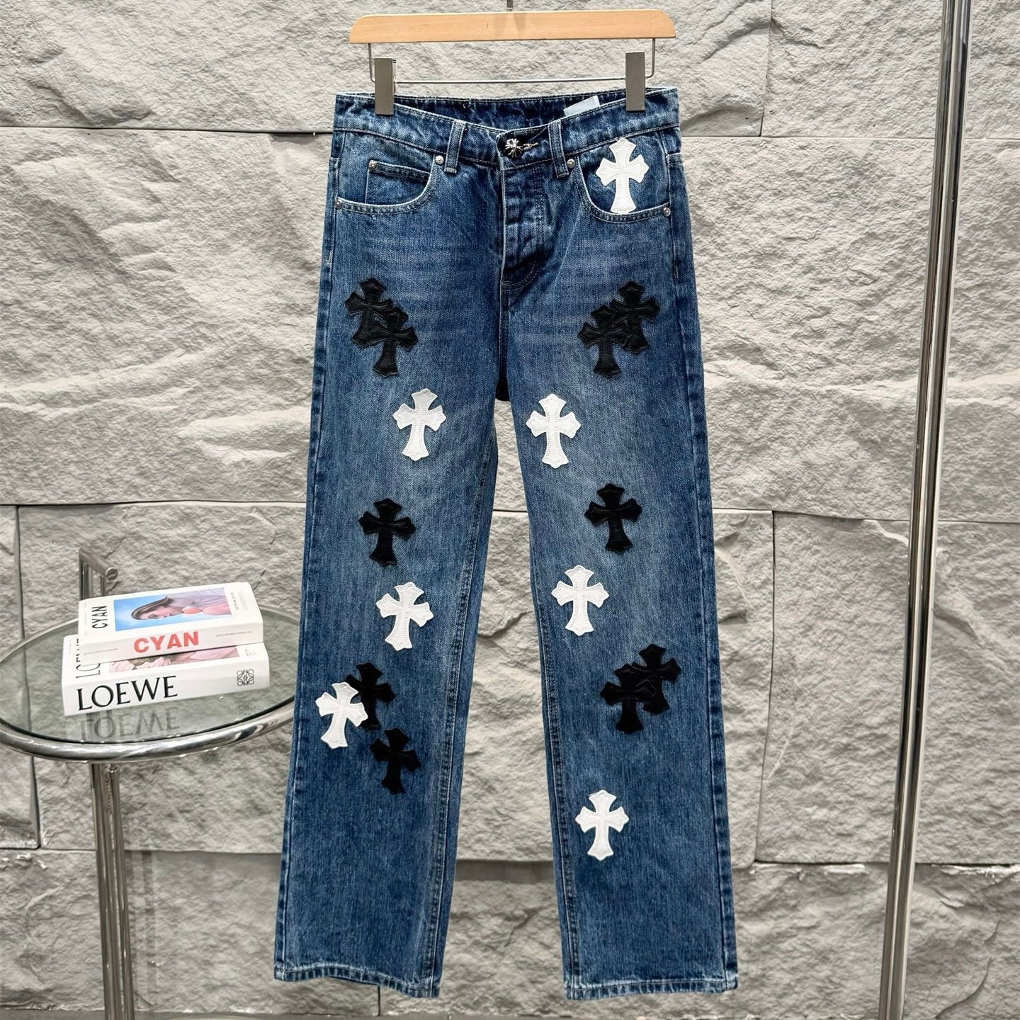 Chrome Hearts Flared Bamboo-Texture Denim Jeans
