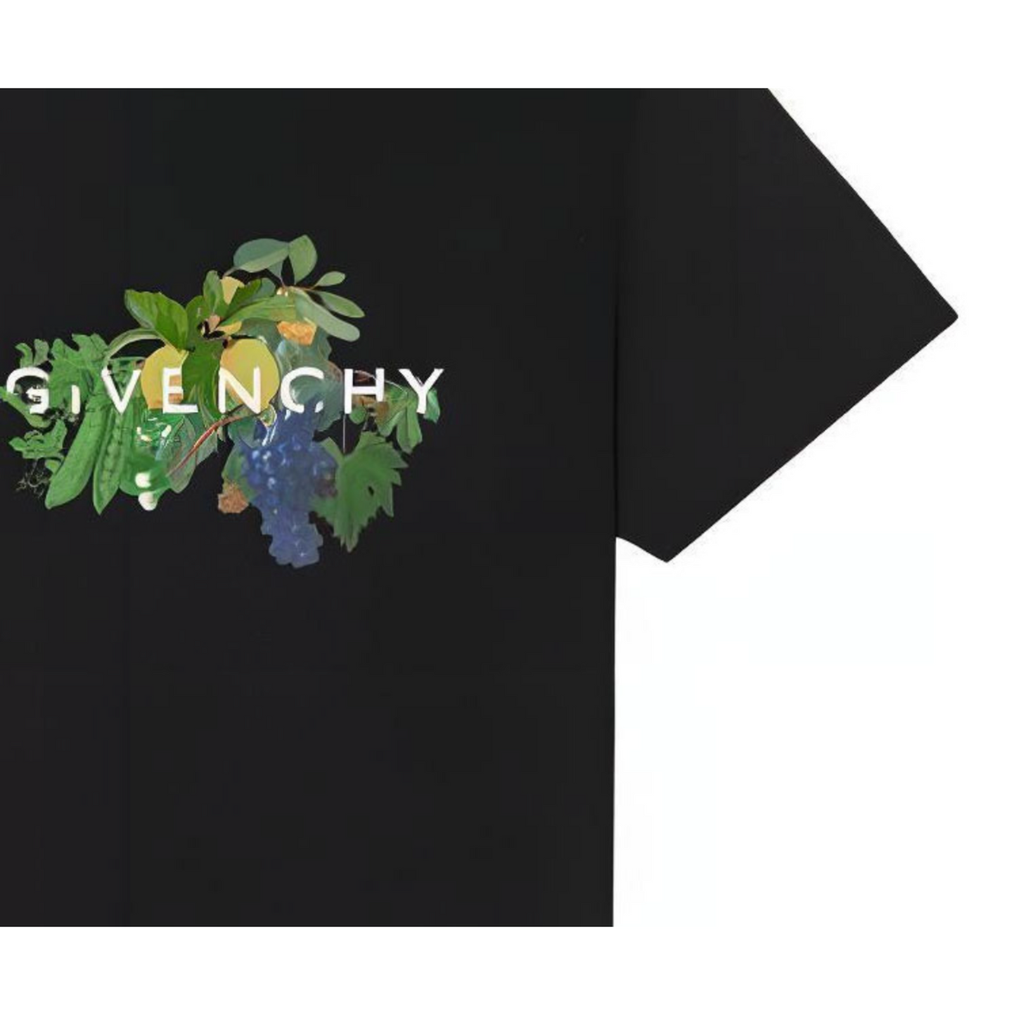 New Relaxed Loose-Fit Straight Crew Neck T Shirt with Plant and Fruit Print