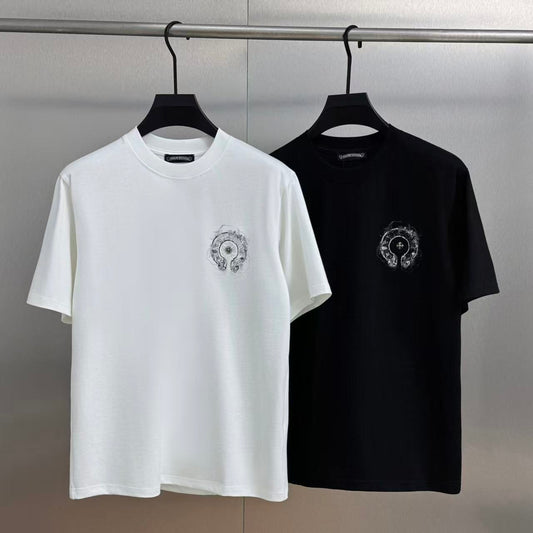 Chrome Hearts Heavy Embroidery Sanskrit Splash-Ink Crew Neck Short Sleeve T-Shirt
