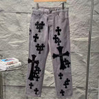 Chrome Hearts Paris Limited Edition Grey Heavy Leather Patch Denim Jeans KH25