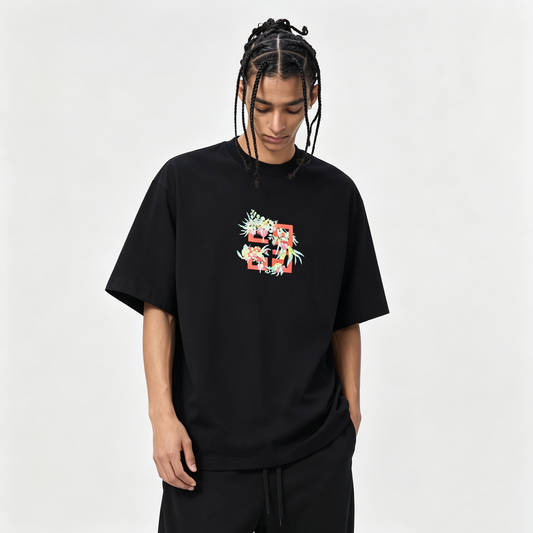 New Crew Neck T Shirt with Floral Logo Print