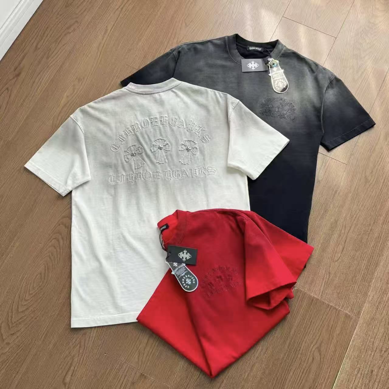 Chrome Hearts Washed Appliqué Burnout Couple Short Sleeve T-Shirt