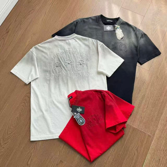 Chrome Hearts Washed Appliqué Burnout Couple Short Sleeve T-Shirt
