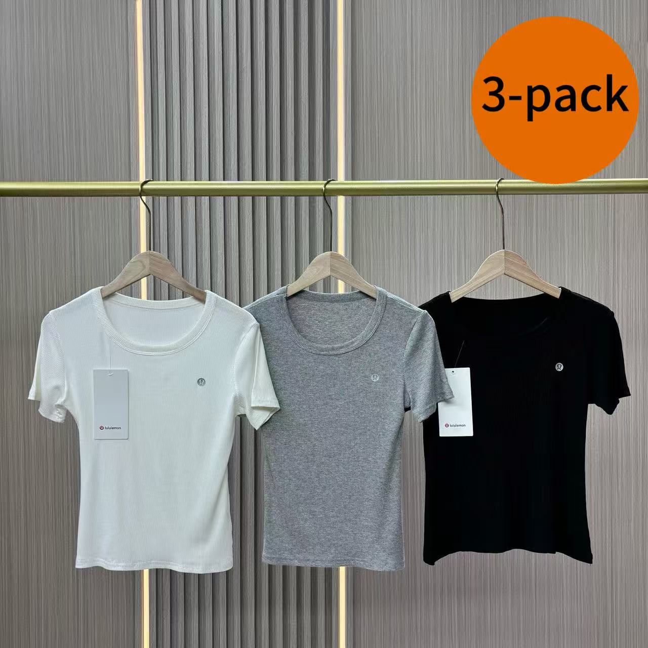 3-pack 2026 New Cotton Ribbed U-Neck Short Sleeve T-Shirt