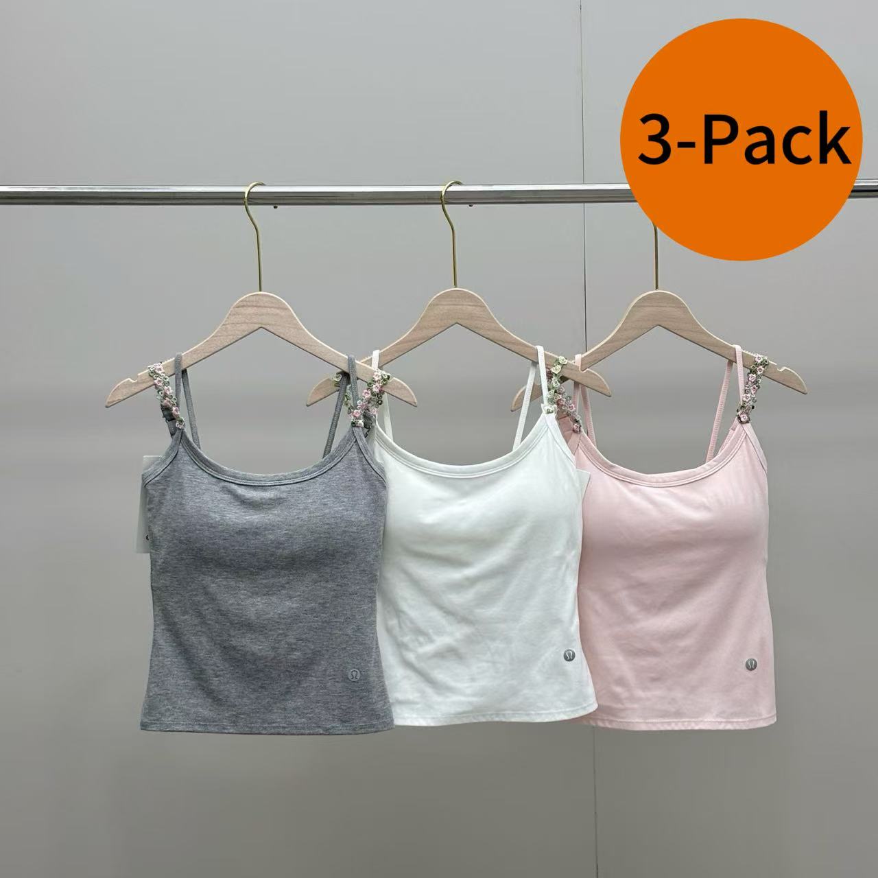 3-Pack 2026 New Embroidered Spaghetti Strap Tank Top
