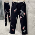Chrome Hearts Limited Flame Pink Cross Patchwork Denim Jeans KH34