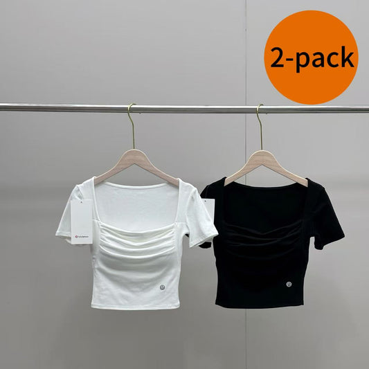 2-pack 2026 New Square Neck Ruched Short Sleeve Top