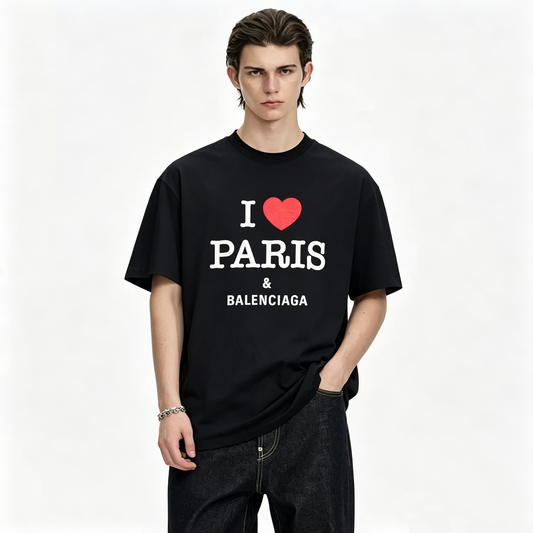 New Unisex Black Letter Heart Graphic T-Shirt, Crew Neck Short Sleeve Casual Tee